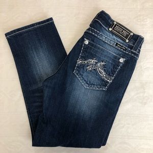 MISS ME Boyfriend Capri Jeans Blingy Dark Wash Thick Stitch Sz. 27 JB1045P4